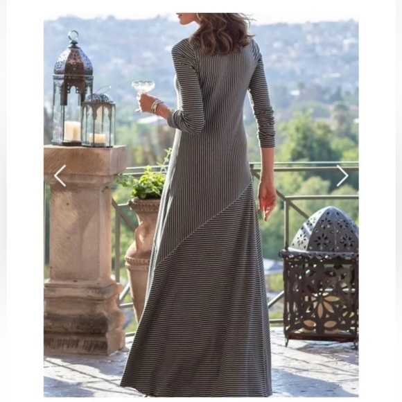 SOFT SURROUNDINGS SMALL Ryley Stripe Maxi Dress Stretch Diagonal Long Sleeve - Picture 2 of 9